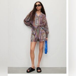 All Saints High Waist Blue and Red Shorts